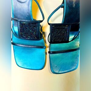 3.5” high beaded Enzo Angiolini sandal heels